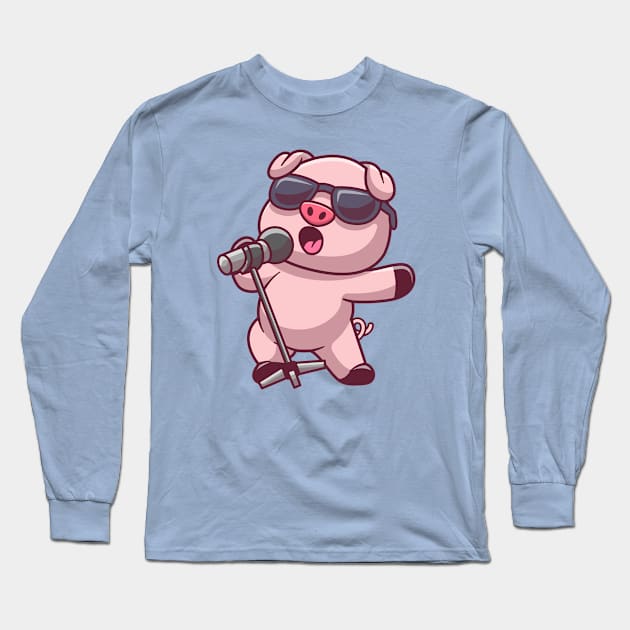 Cute Pig Singing Cartoon Long Sleeve T-Shirt by Catalyst Labs